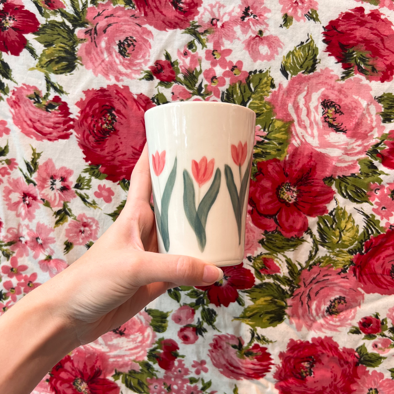 Botanical Ceramic Cup With Tulips - Alicja Ceramics