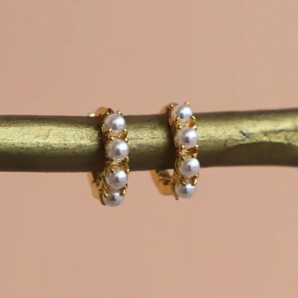 Mini Pearl Hoops Gold - Katie Waltman Jewelry