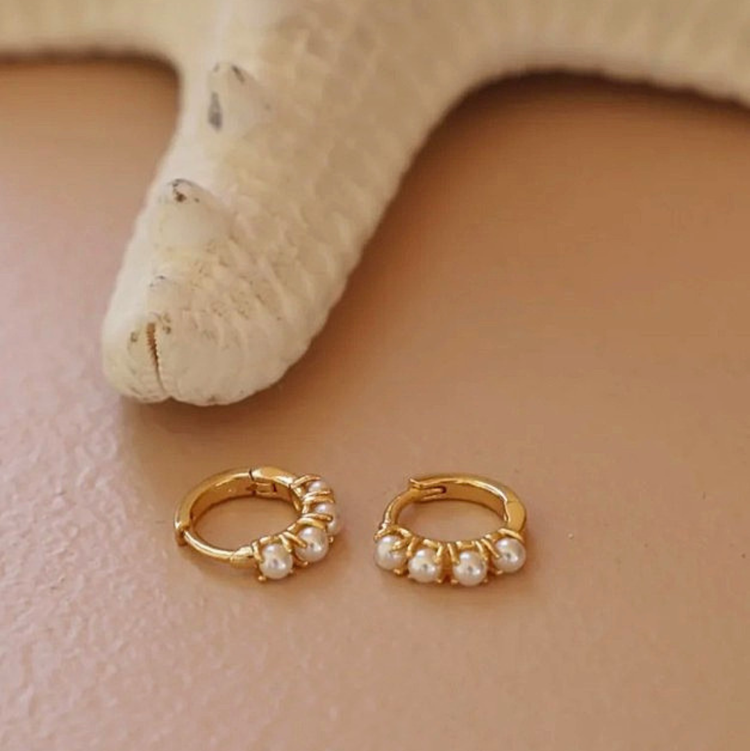 Mini Pearl Hoops Gold - Katie Waltman Jewelry
