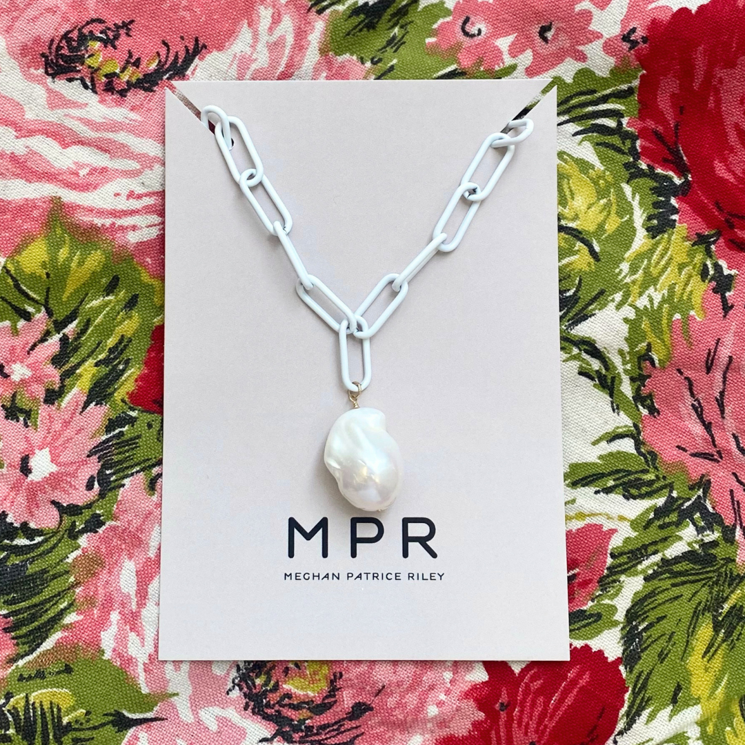 Bright White Pearl Chain Drop Necklace - MPR Jewelry