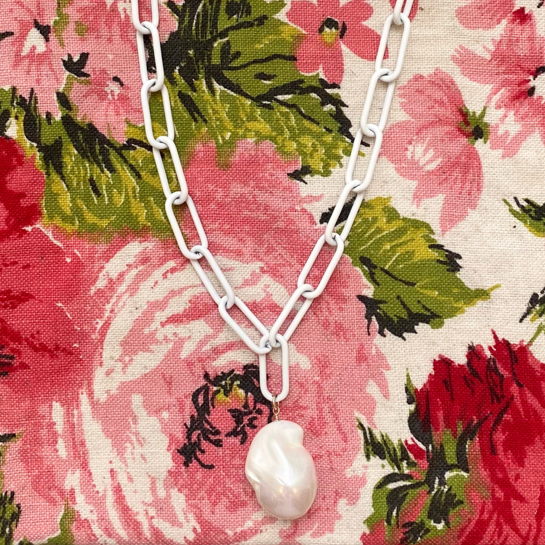 Bright White Pearl Chain Drop Necklace - MPR Jewelry