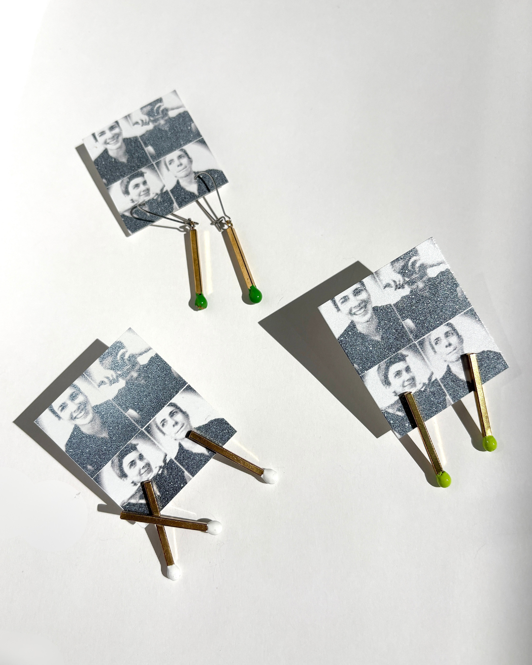Matchstick Earrings: White asymmetrical X & Single - Jessie Avant Smith