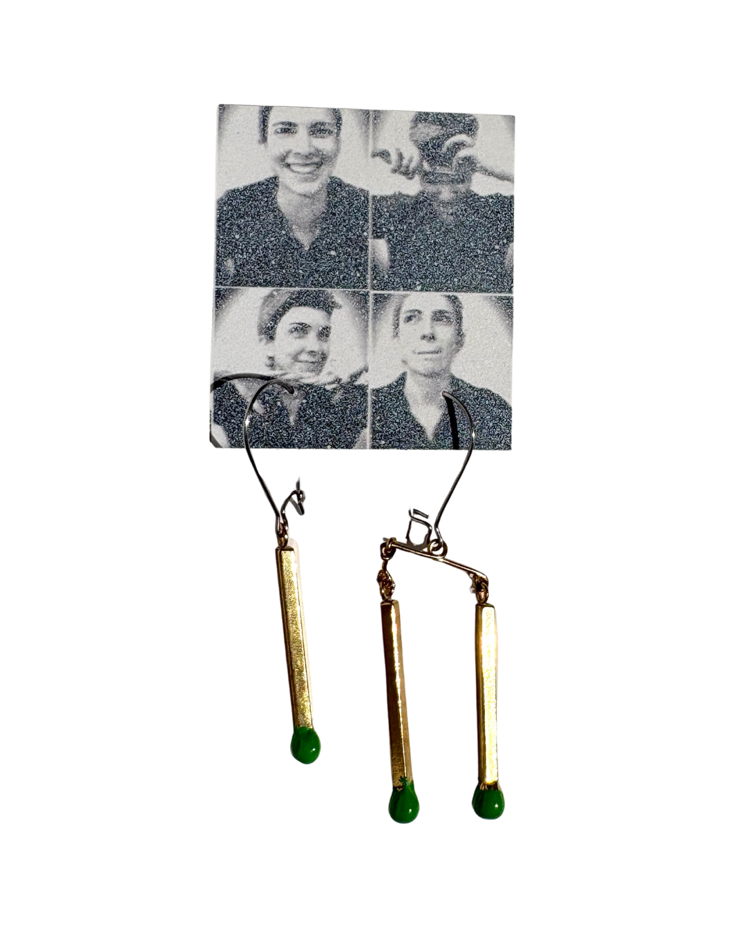 Matchstick Earrings: Asymmetrical Mobiles In Green - Jessie Avant Smith