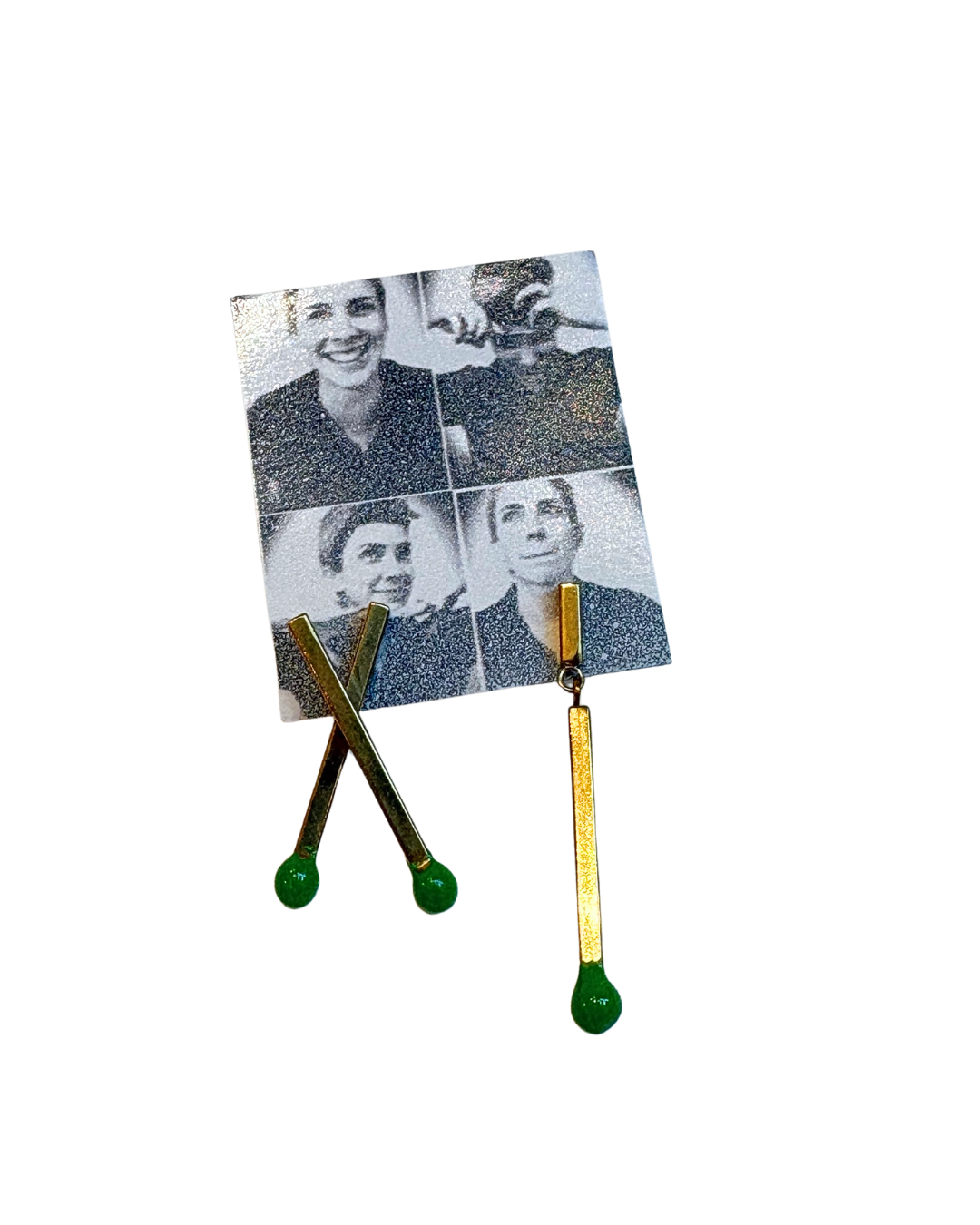 Matchstick Earrings: Asymmetrical X & Dangle in Green - Jessie Avant Smith