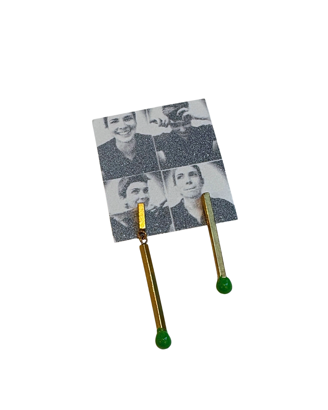 Matchstick Earrings: Asymmetrical Dangle & Single in Green - Jessie Avant Smith